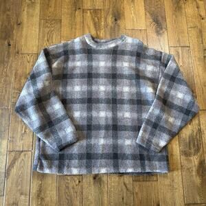 VTG Field & Stream Sweatshirt Mens L Grey White Buffalo Plaid Sherpa Made in USA